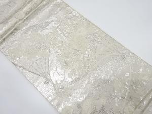 アンティーク　扇に草花・古典柄織り出し袋帯（材料）